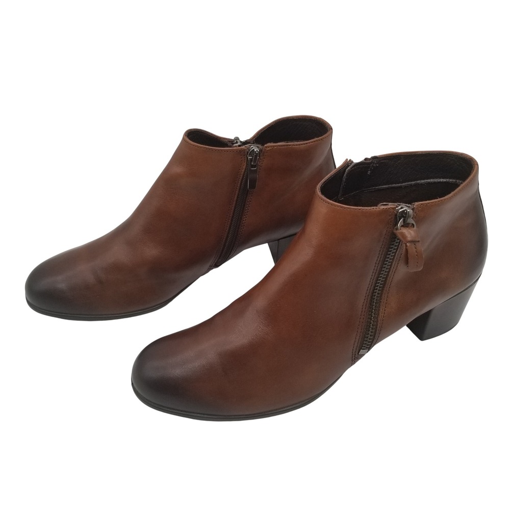 ECCO Shape 35 Block Ankle Boots Brown Leather Zip Booties Womens‎ 41 US 10.5